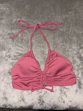 SHEIN Pink Triangle Ruched Bikini Top